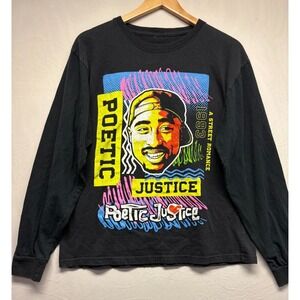Shirt Mens Black Tupac Shakur Poetic Justice Hip Hop Long Sleeve Graphic Tee